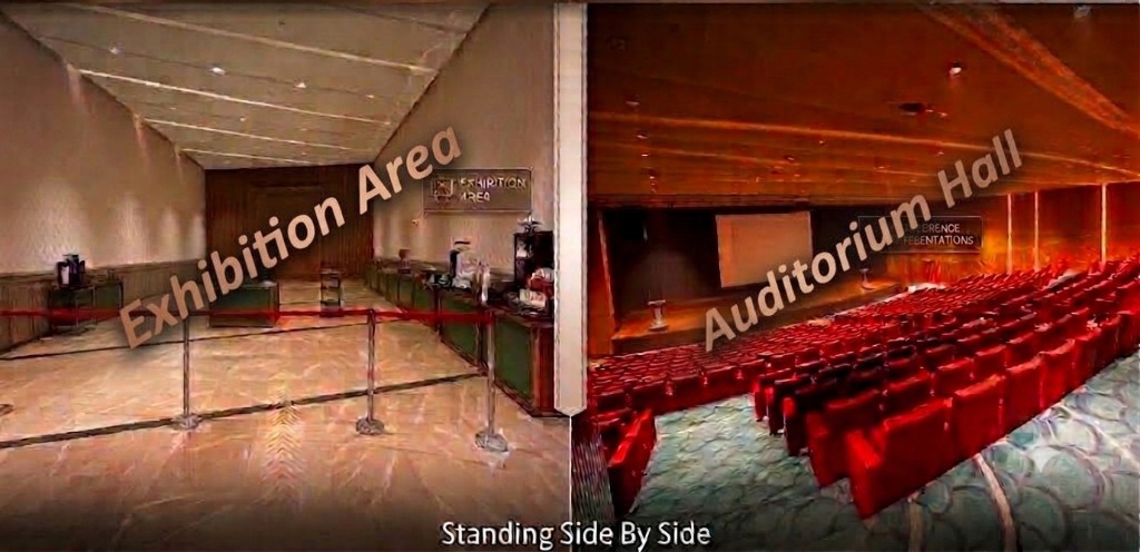 Exhibition Area and Auditorium Hall at Bharat Mandapam — standing side by side
